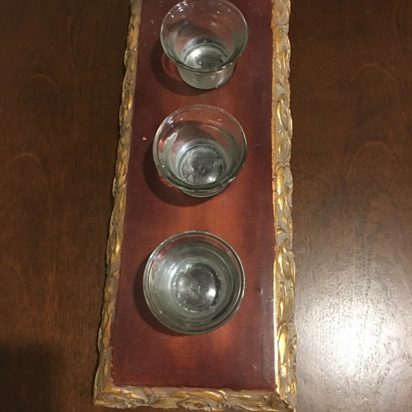 3 VOTIVE CANDLE HOLDER W/ GOLD SCROLL ACCENT - Picture 2 of 7
